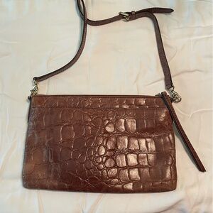 Brown Crocodile Embossed Crossbody Bag